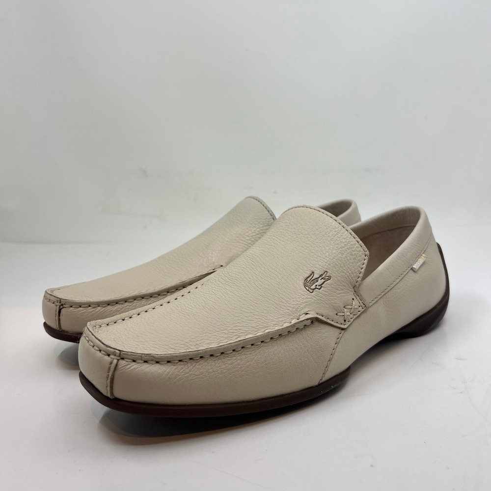 Lacoste Argon LX 3 Loafers‎ Men 9.5 Off White Pebbled Leather Driving Moccasins